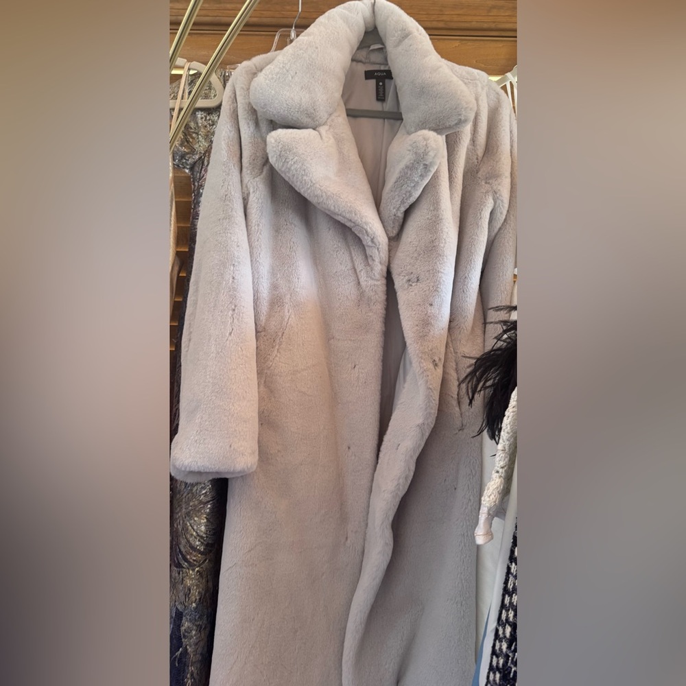 Aqua Silver Plush Teddy Midi Coat, NWT, S - Picture 5 of 5